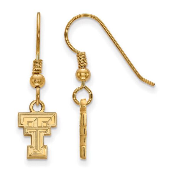 14k Gold Plated Silver Texas Tech Univ. XS (Tiny) Dangle Earrings - Picture 1 of 3
